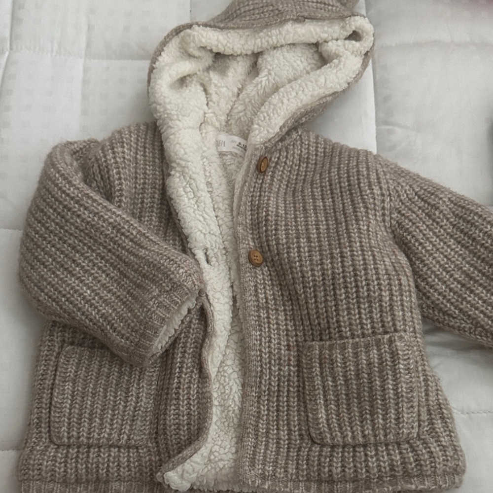 Zara Brown Knit Hoodie with Cream Lining